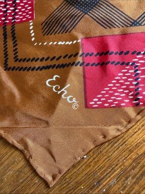 Echo Design Brown & Red Geometric Silk Scarf